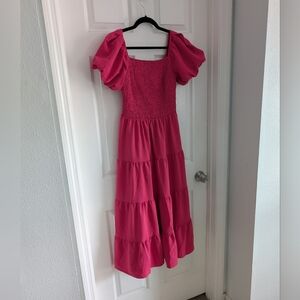 PRETTYGARDEN Dark Rose Red Smocked Midi Dress – Size M, Worn Once